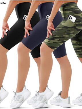 3 Pack Women's High Waisted Biker Shorts with Pockets Tummy Control